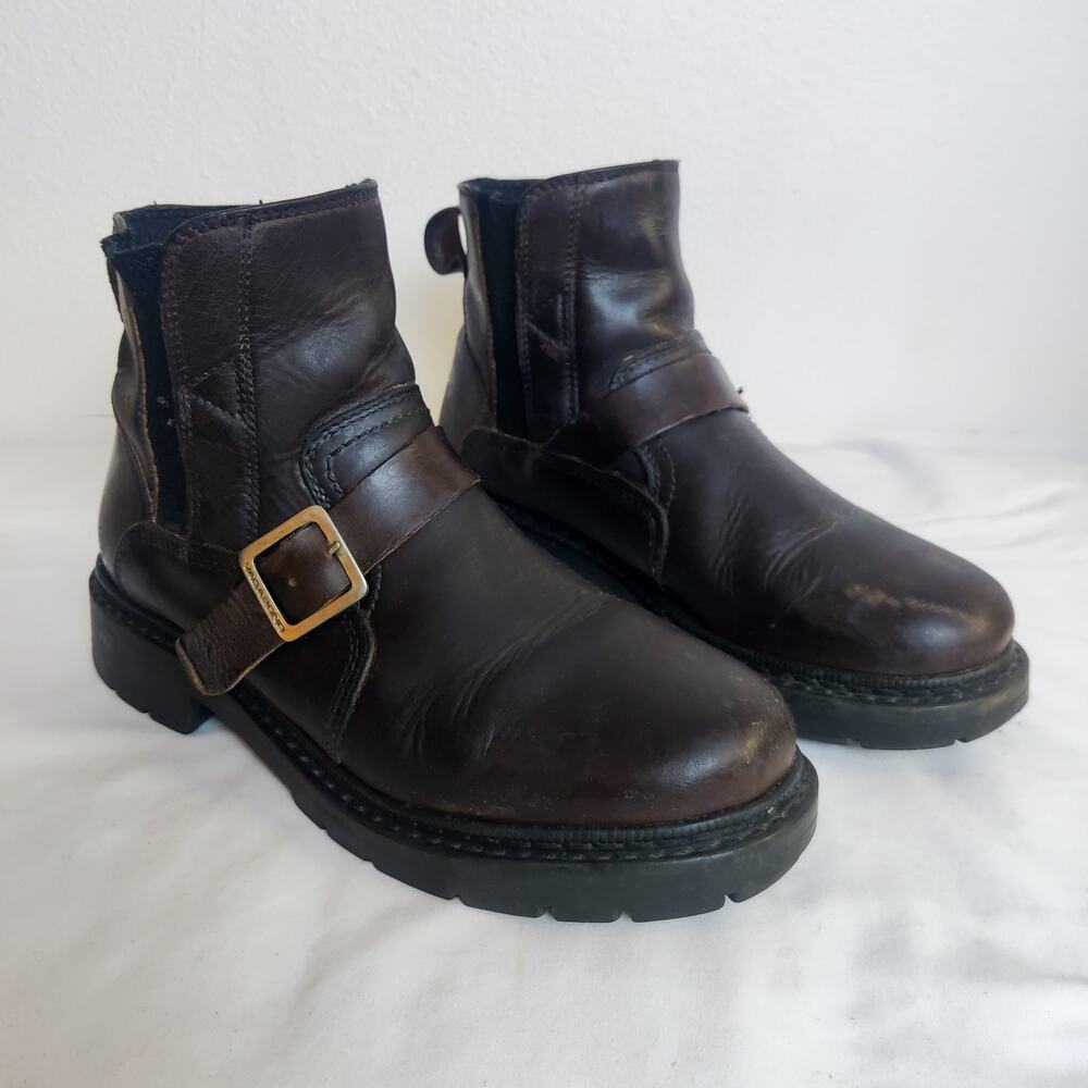 Vagabond Chunky Brown Leather Chelsea Boots Moto Buckle Harness EU 42 US 12